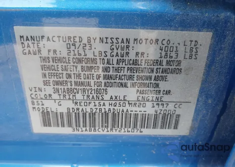 2024 Nissan Sentra Sv Xtronic Cvt z USA, uszkodzony, nr VIN 3N1AB8CV1RY216076